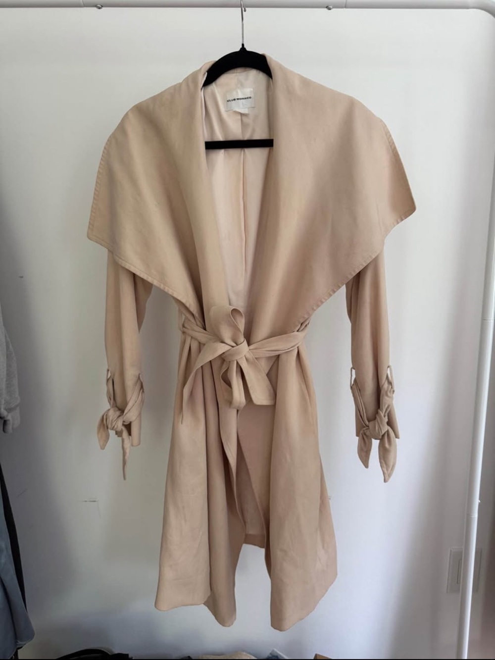 Club Monaco Light Beige Wrap Trench Coat with Tie Waist